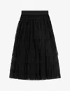Maje Josepha Ruffle-tiered Tulle Midi Skirt In Black