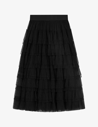 MAJE WOMENS BLACK JOSEPHA RUFFLE-TIERED TULLE MIDI SKIRT,41480573