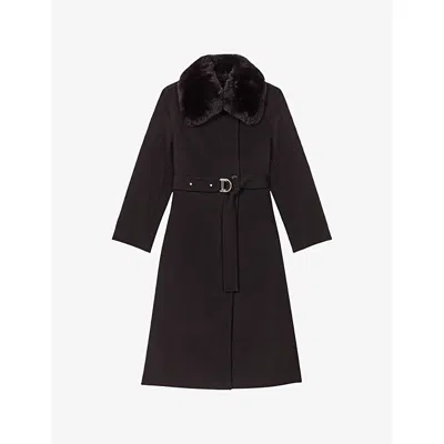 Maje Womens Black Long Removable-collar Wool-blend Coat