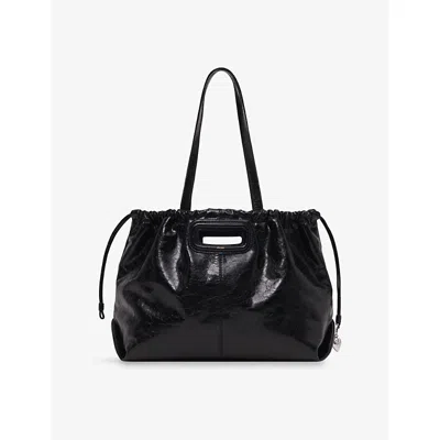 Maje Womens  M Crackled Leather Tote Bag In Black