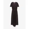 Maje Womens Black Metallic Belted-waist Woven Maxi Dress In Blue
