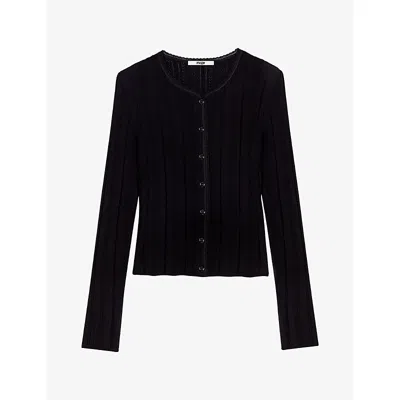 Maje Womens Black Pointelle-knit Cotton-blend Vest Top And Cardigan Set