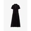 Maje Womens Black Polo-collar Knitted And Woven Maxi Dress In Black