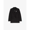 Maje Womens Removable-brooch Double-breasted Stretch Wool-blend Blazer Black In Black