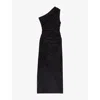 Maje Womens Black Rhinestone-embellished Asymmetric Stretch-knit Maxi Dress In Black