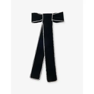 Maje Womens Black Rhinestone-embellished Bow Velvet Barrette