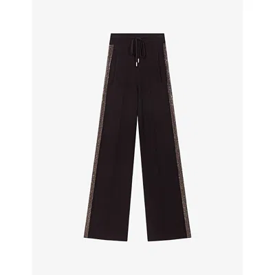 Maje Womens Black Rhinestone-stripe Wide-leg Woven Trousers