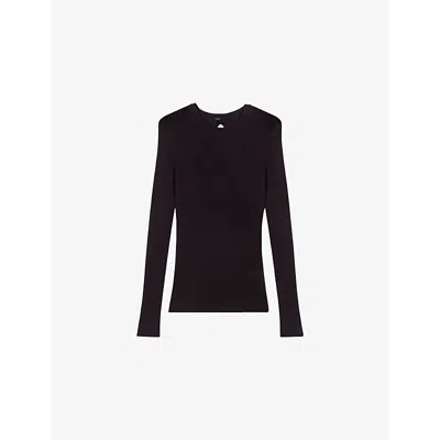 Maje Womens Black Ribbed Long-sleeve Silk-wool Blend Knitted Jumper In Multi