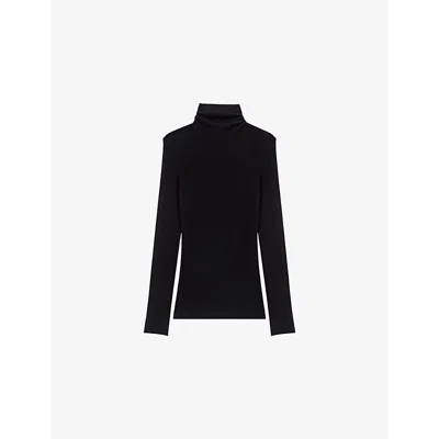 Maje Womens Roll-neck Long-sleeve Wool And Silk-blend Jumper Black