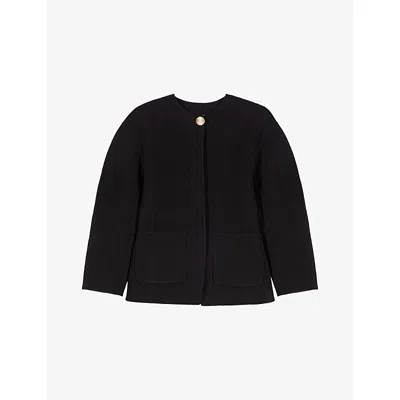 Maje Womens Black Round-neck Patch-pocket Wool-blend Coat