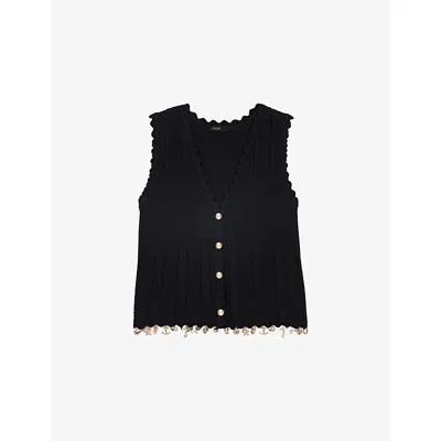 Maje V-neck Embellished Cardigan In Black