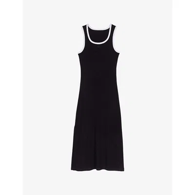 Maje Womens Sleeveless Contrast-trim Cotton-jersey Maxi Dress Black
