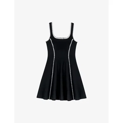 MAJE WOMENS BLACK SLEEVELESS FLARED-SKIRT KNITTED MINI DRESS