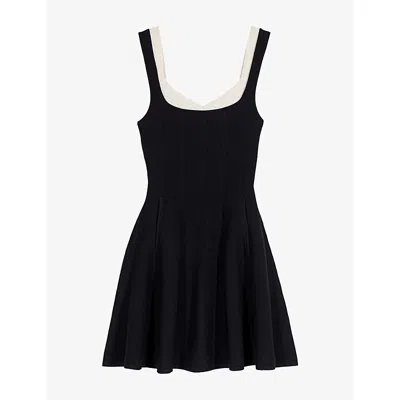 Maje Womens Black Sleeveless Openwork-trim Knitted Mini Dress