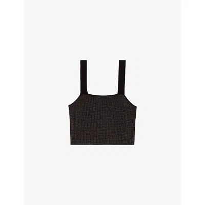 Maje Womens Black Strappy Diamanté-embellished Knitted Top