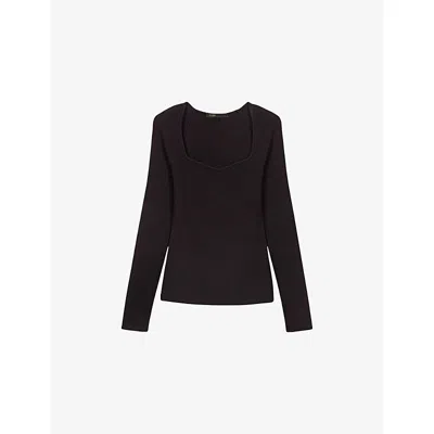 Maje Womens Sweetheart-neck Slim-fit Stretch Wool-blend Jumper Black