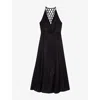 Maje Womens Black V-neck Braided-back Satin Maxi Dress In Black