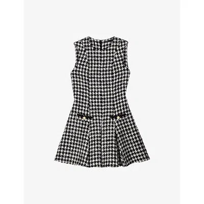 Maje Womens Black / White Houndstooth Flared Tweed Mini Dress In Multi