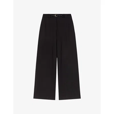 Maje Womens Wide-leg Mid-rise Stretch-woven Trousers Black