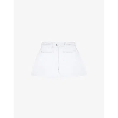 Maje Womens Blanc Braided-trim Patch-pockets Denim Shorts