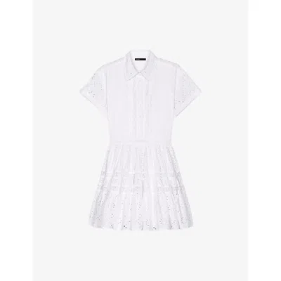 MAJE WOMENS MAJE BRODERIE-ANGLAISE RUFFLED-HEM COTTON MINI DRESS