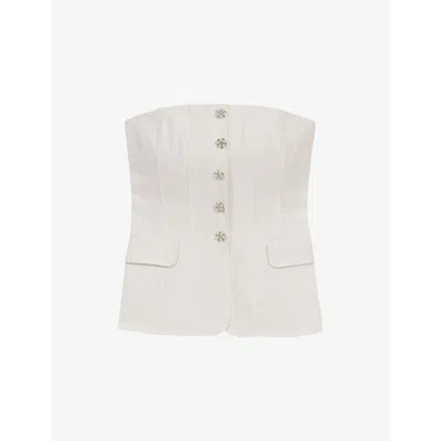 Maje Womens  Button-front Strapless Woven Top In Blanc