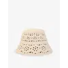 Shop Maje Womens Blanc Crochet-knit Cotton Bucket Hat