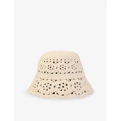 Maje Womens Crochet-knit Cotton Bucket Hat Blanc