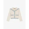 Maje Womens Blanc Denim-trim Button-down Cotton-blend Cardigan In Blanc