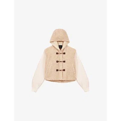 Maje Womens  Dual-material Hooded Faux Fur Jacket In Blanc