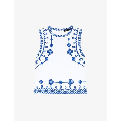 Maje Womens Blanc Embroidered Sleeveless Stretch-cotton Top In White Blue