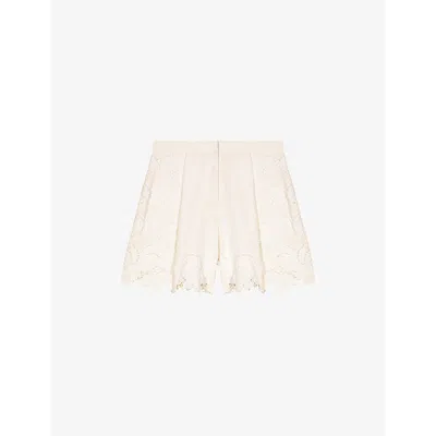 Maje Womens Blanc Embroidered-trim Mid-rise Woven Shorts