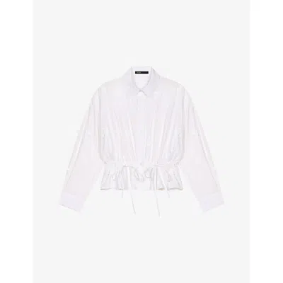 Maje Womens  Floral-embroidered Tie-waist Cotton-blend Shirt In Blanc