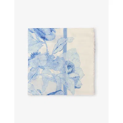 Maje Womens  Floral-pattern Square Modal And Cashmere Scarf In Blanc