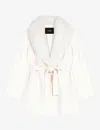 Maje Womens Blanc Galaxyo Belted-waist Wool-blend Coat In Blanc