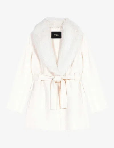 Maje Womens Blanc Galaxyo Belted-waist Wool-blend Coat