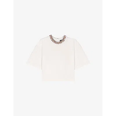 Maje Crystal-embellished Knitted Top In Blanc