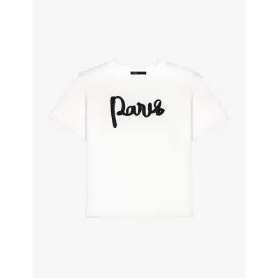 Maje Womens Blanc Graphic-print Short-sleeve Cotton T-shirt