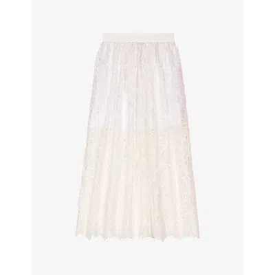Maje Womens  Open-lace Woven Maxi Skirt In Blanc