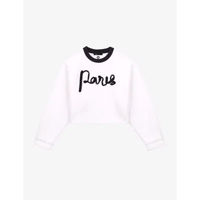 Maje Womens Blanc Paris Text-embroidered Cotton Sweatshirt