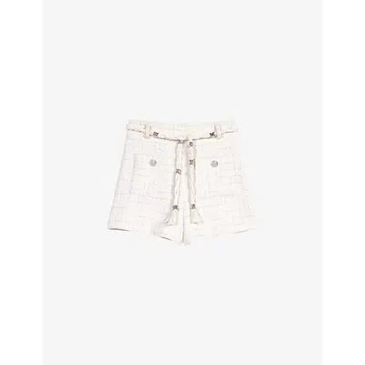Maje Womens Blanc Patch-pocket Rope-belt Stretch-woven Shorts