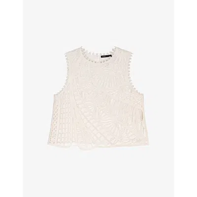 Maje Womens Blanc Scalloped-trim Sleeveless Cotton Top