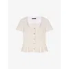 Maje Womens Short-sleeve Peplum Tweed Top Blanc In Blanc