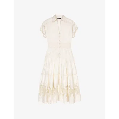 MAJE WOMENS BLANC SHORT-SLEEVED LACE-INSERT WOVEN MAXI DRESS
