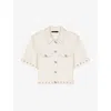 Maje Womens Blanc Short-sleeved Stud-embellished Knitted Shirt In Blanc