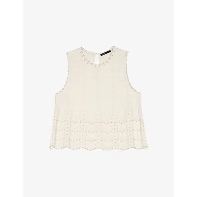 MAJE WOMENS SLEEVELESS BEAD-EMBELLISHED COTTON-BLEND TOP BLANC