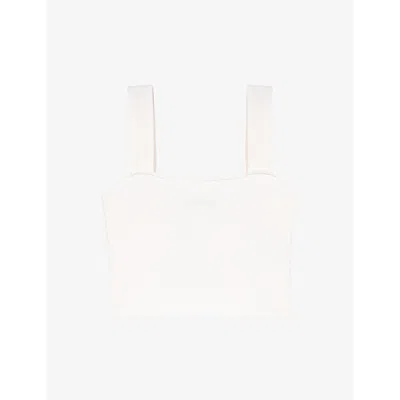 MAJE WOMENS BLANC SQUARE-NECK CROPPED KNITTED TOP