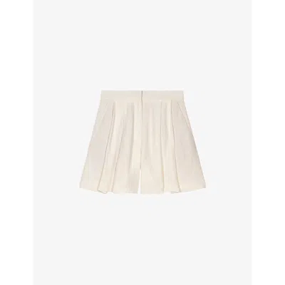 MAJE WOMENS BLANC WIDE-LEG HIGH-RISE PLEATED LINEN-BLEND SHORTS