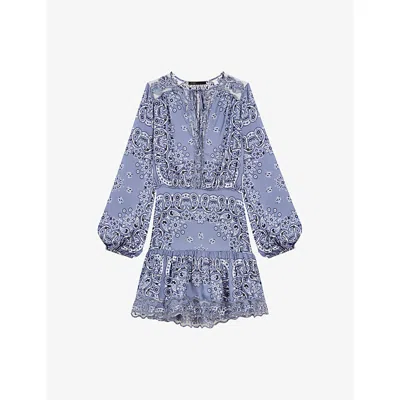 MAJE WOMENS BLEUS BANDANA-PATTERN LONG-SLEEVED WOVEN MINI DRESS