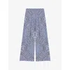 Maje Printed Wide-leg Trousers In Bleus